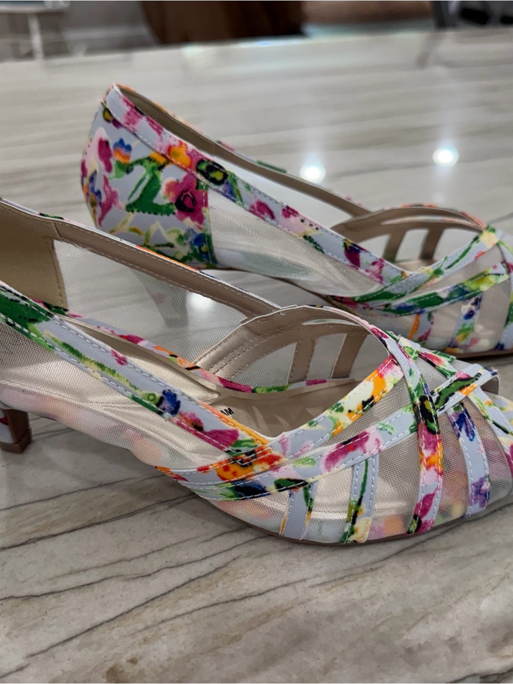 NIB IMPO Emery Floral Mesh Memory Foam Kitten Heel Pumps 7.5